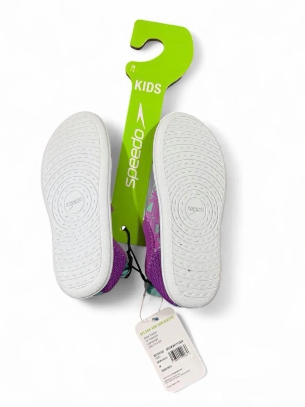 NWT Speedo Kids Splash & Sun Water Shoes Booties Purple Pink Geometric Size 7-8